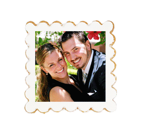 5,3cm - Galleta personalizada de 5cm Cuadradas Onduladas con Fondant e impresion personalizada de 4cm.